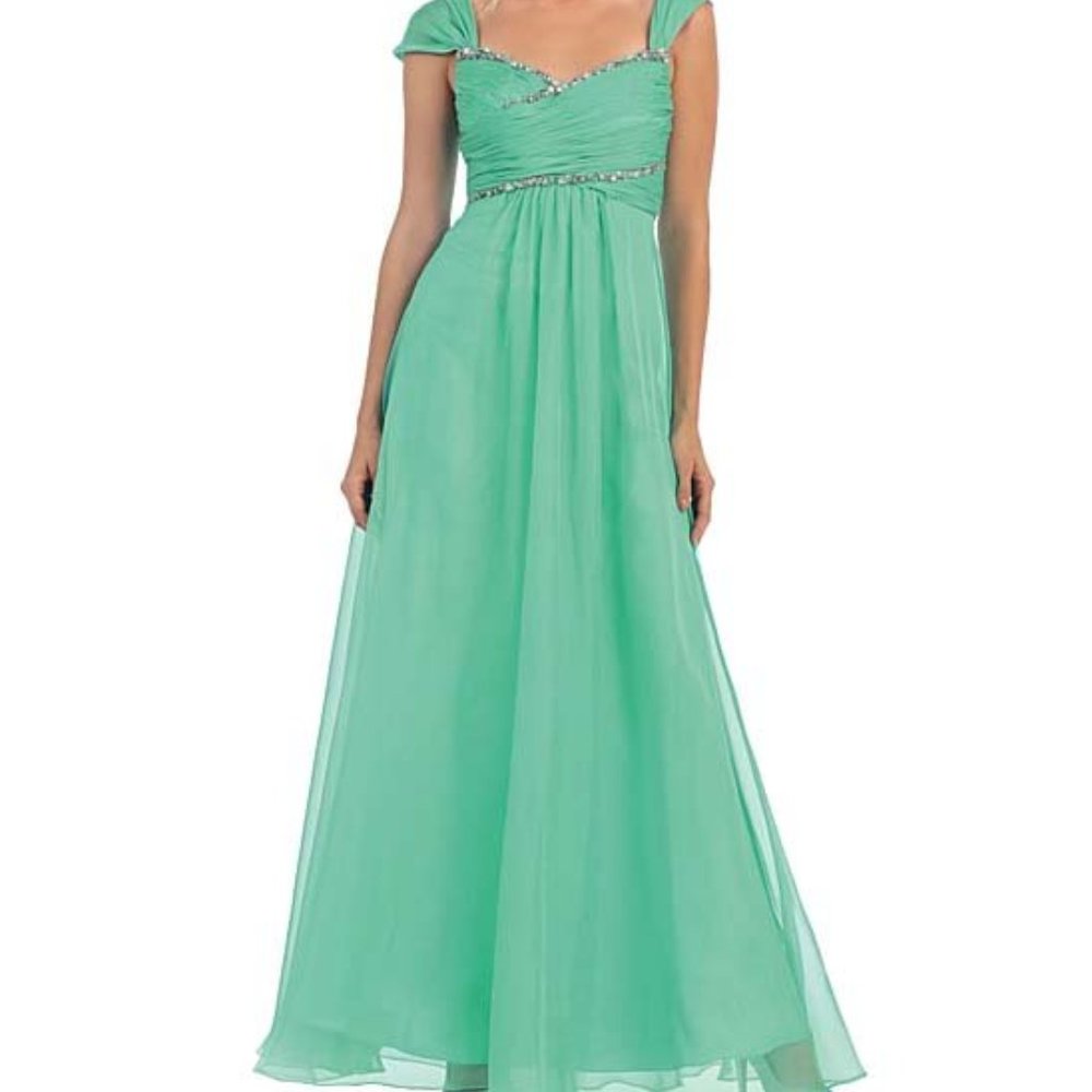 NWT May Queen | Mint Sequin-Accent Cap-Sleeve Gown - sz 8